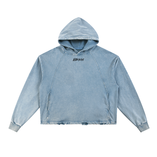 BRKN Vintage Washed Frayed-Hem Hoodie