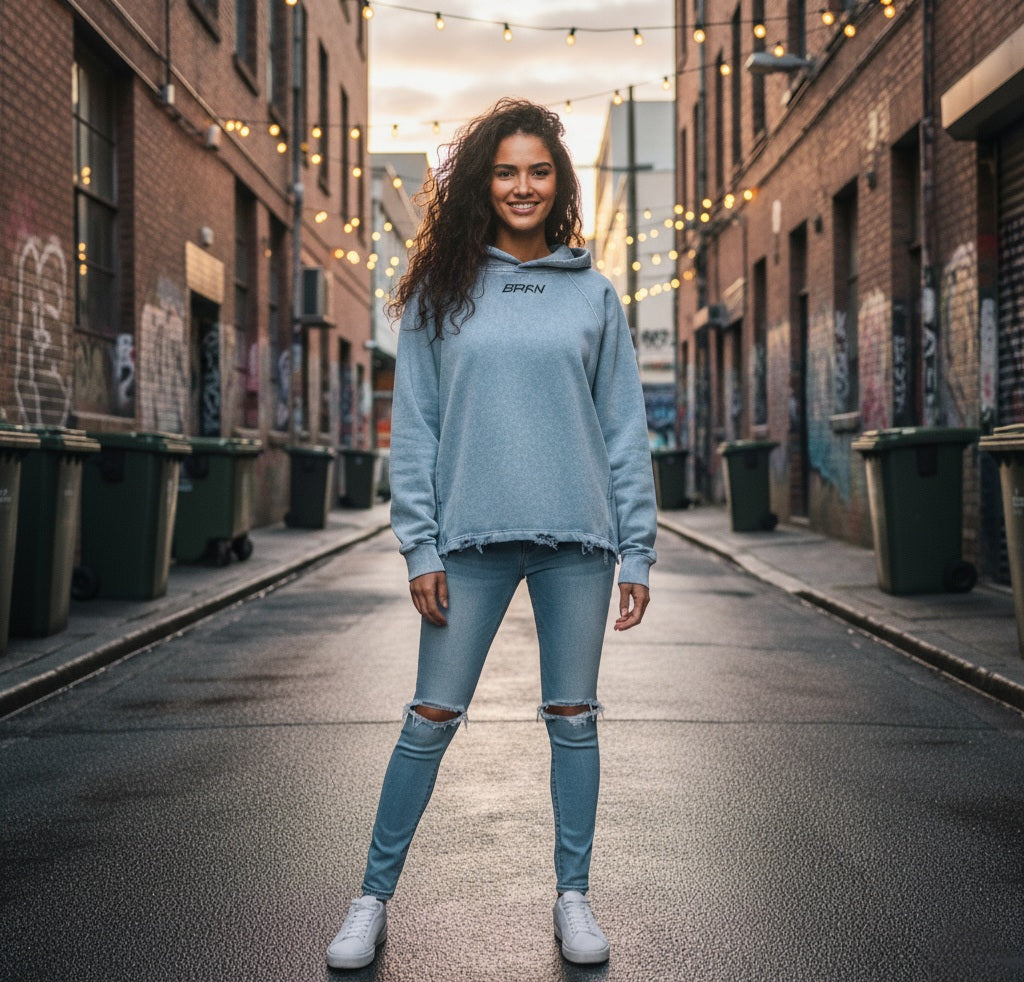 Vintage Washed Frayed-Hem Hoodie