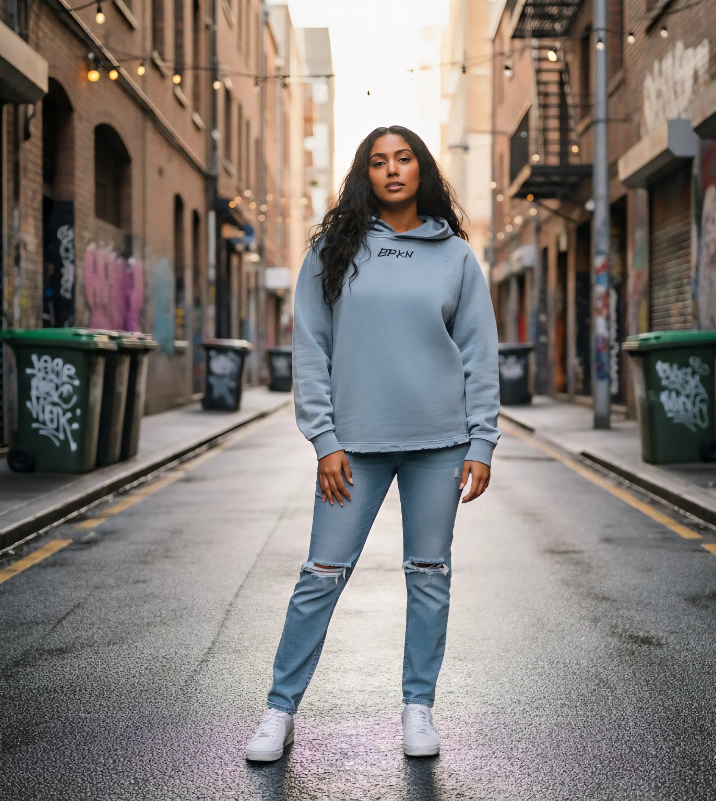 BRKN Vintage Washed Frayed-Hem Hoodie